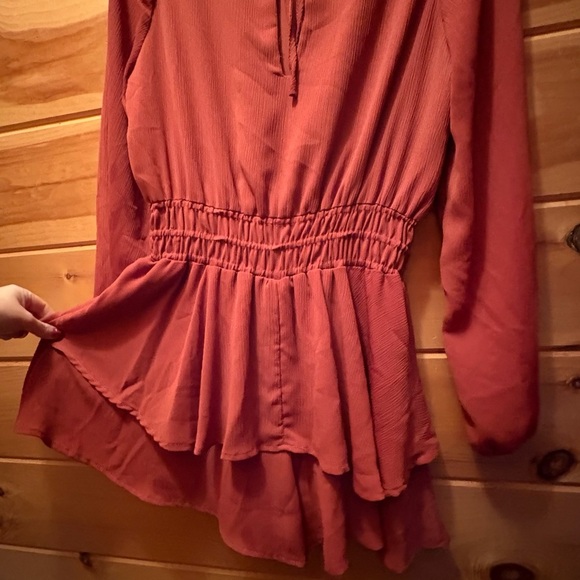 Altar'd State Deep Warm Terracotta Ruffled Long Sleeve A-Line Romper size L - Picture 7 of 9
